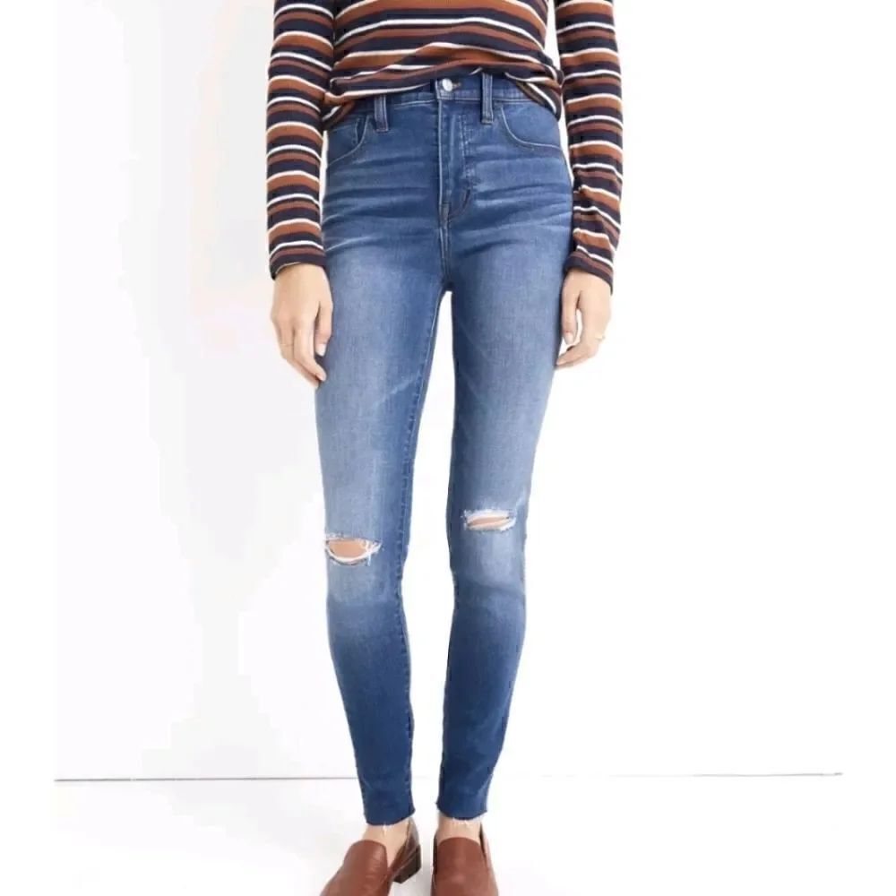 Madewell 10" High Rise Roadtripper Skinny Jeans Ripped Knee Blue Women's 25